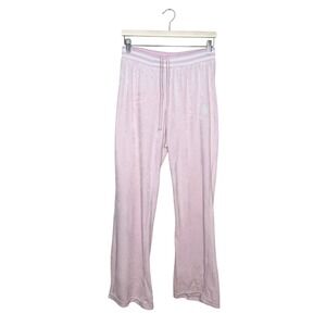 Y2K Old Skool Girl Pink Velour Track Pants Wide Leg Size XL‎